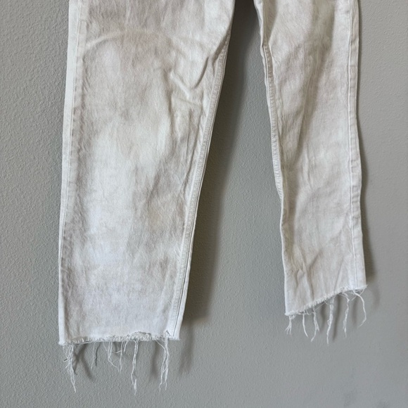 Zara Acid Wash Cream Straight Leg Jeans with Frayed Hem Button Fly Size 6 - Picture 3 of 7